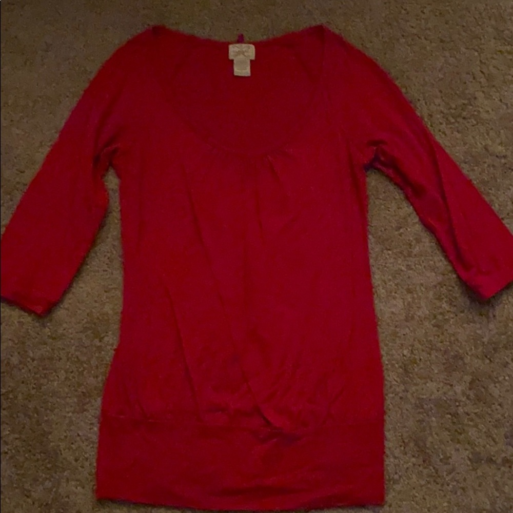3/4 sleeve red casual dressy shirt